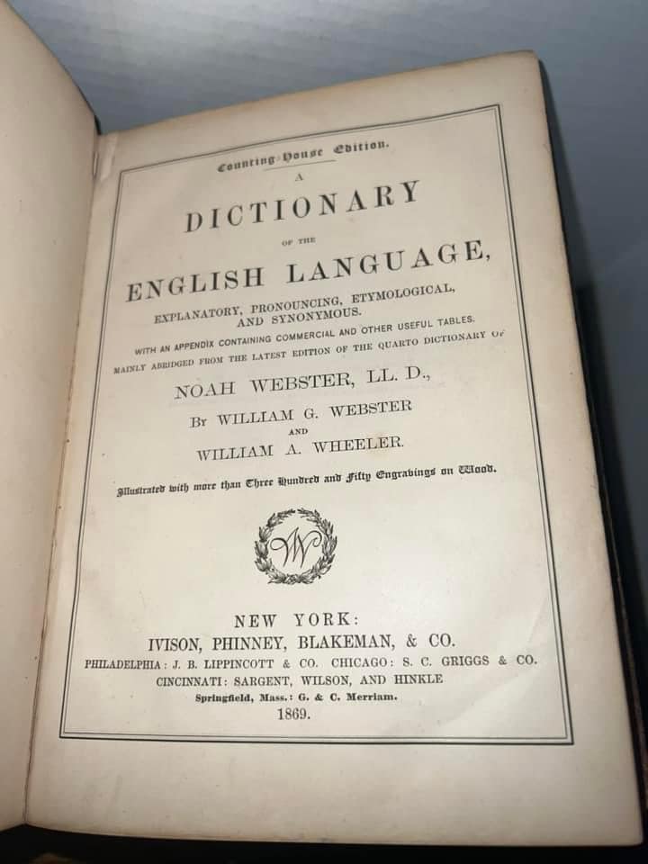 Antique Victorian 1869 Webster’s dictionary - a dictionary of the English language illustrated