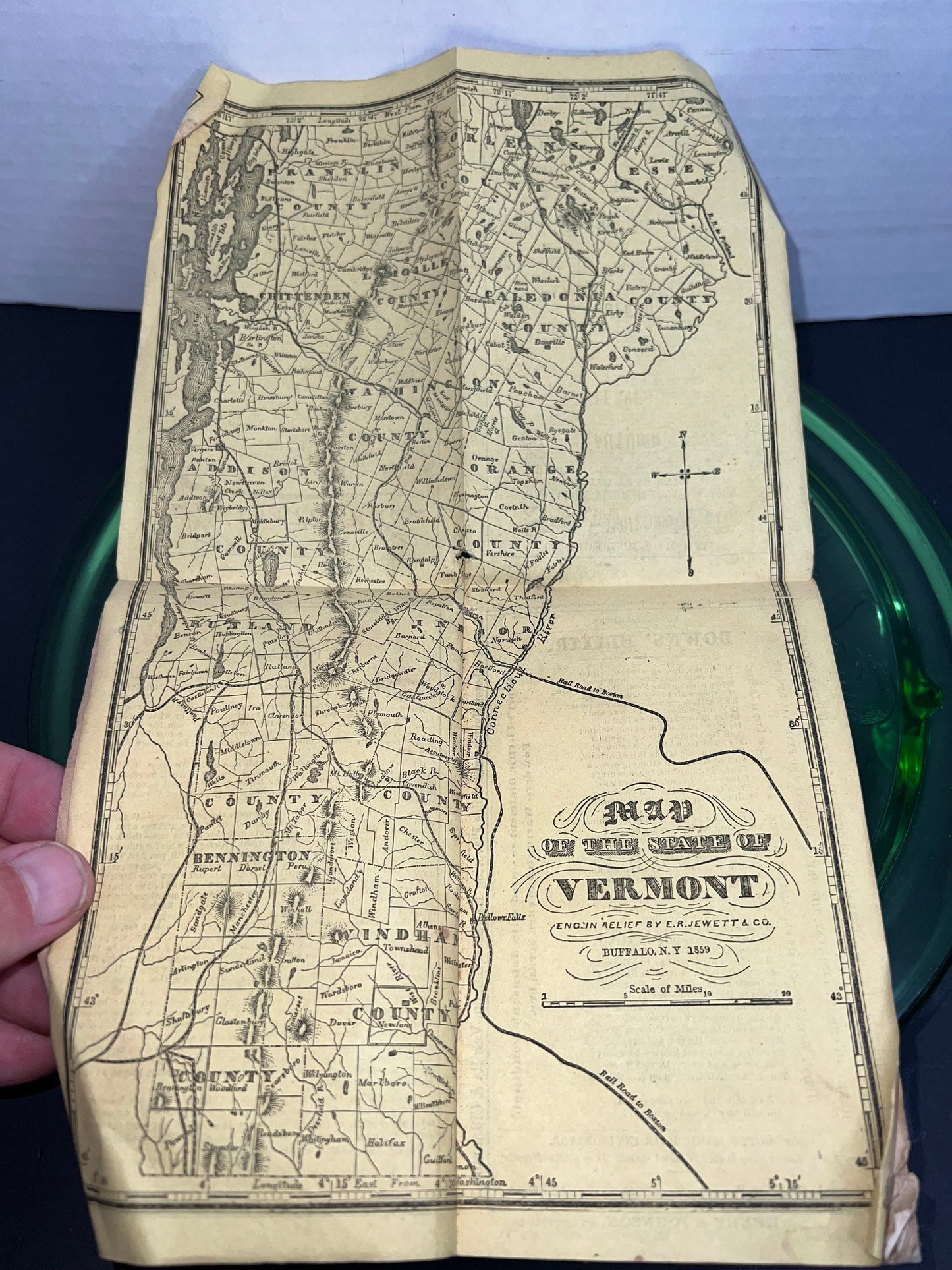 Antique Victorian 1873 Walton’s Vermont register and farmers almanac fold out map early advertising